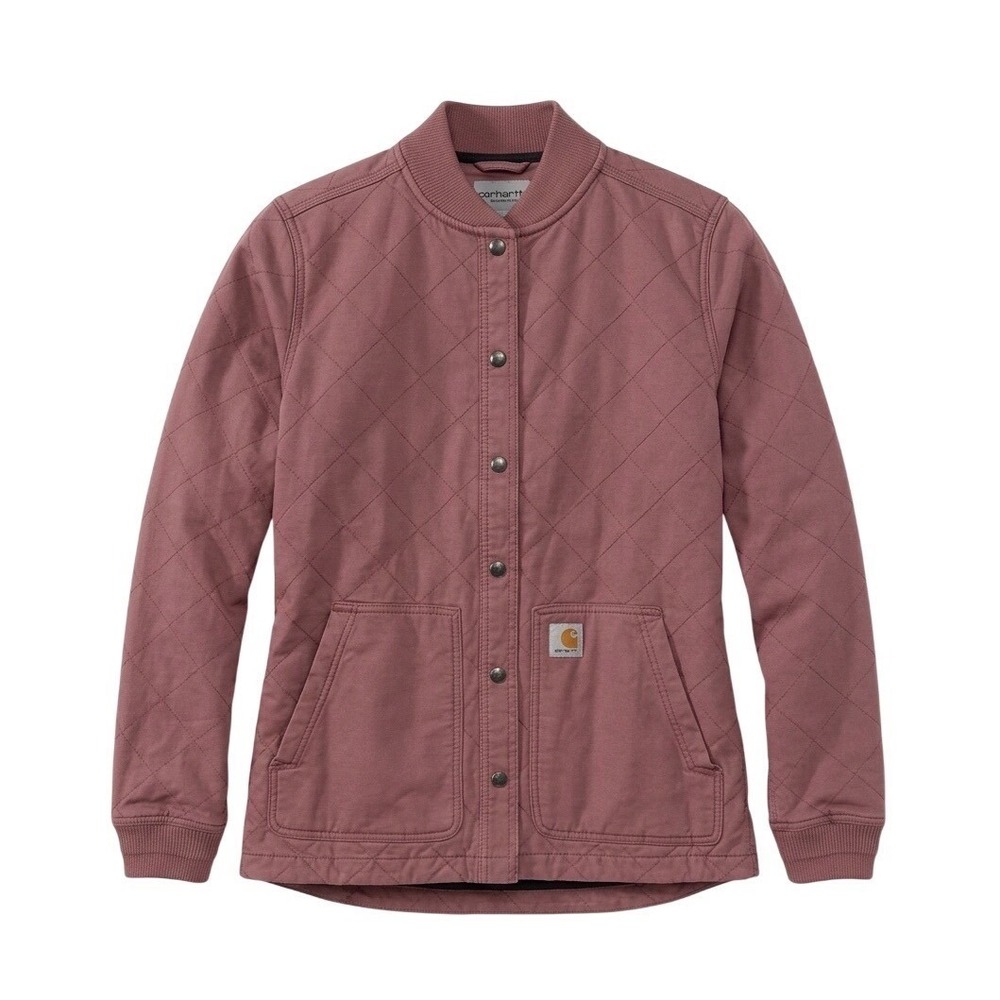 Carhartt Womens Quilted Bomber Jacket Mauve Fleece Lined Snap Front XS 0/2